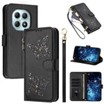 For Xiaomi Redmi Note 15 4G (Global)  /  Note 15 5G (Global)  /  Poco M8 5G Case Glitter Butterfly Zipper Pocket Stand Leather Phone Cover with Hand Strap / Shoulder Strap