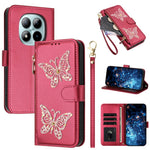 For Xiaomi Redmi Note 15 Pro 4G (Global) Case Glitter Butterfly Zipper Pocket Stand Leather Phone Cover with Hand Strap / Shoulder Strap