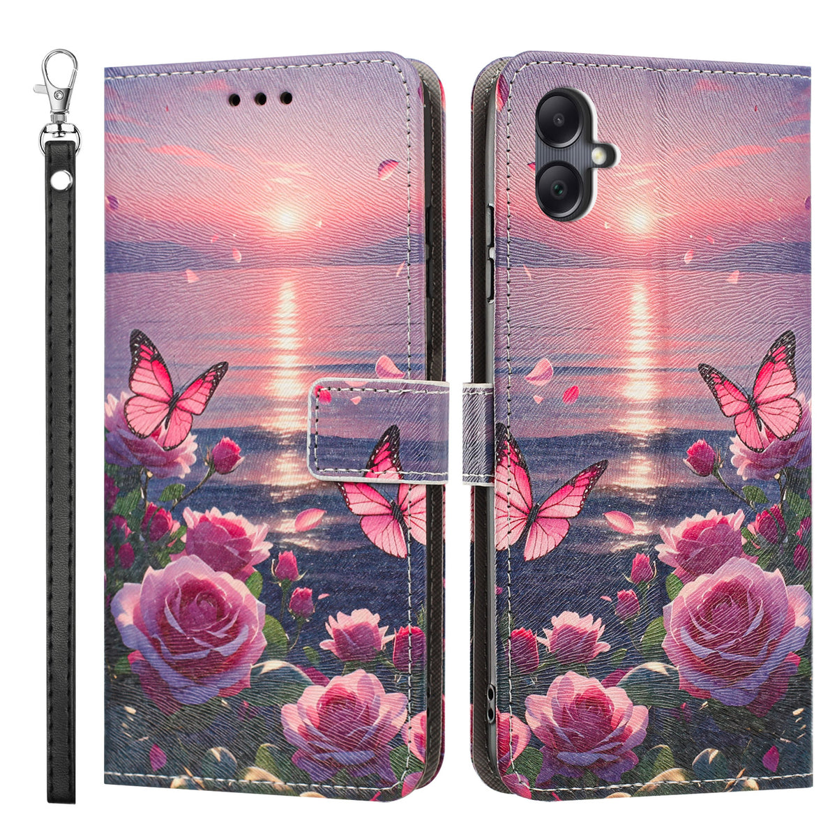 Til Samsung Galaxy A08 5G / A08 4G / A07 5G / A07 4G / A06 5G / A06 4G Etui med Mønstertryk, PU Læder Flip Cover med Kortholder og Håndledsrem