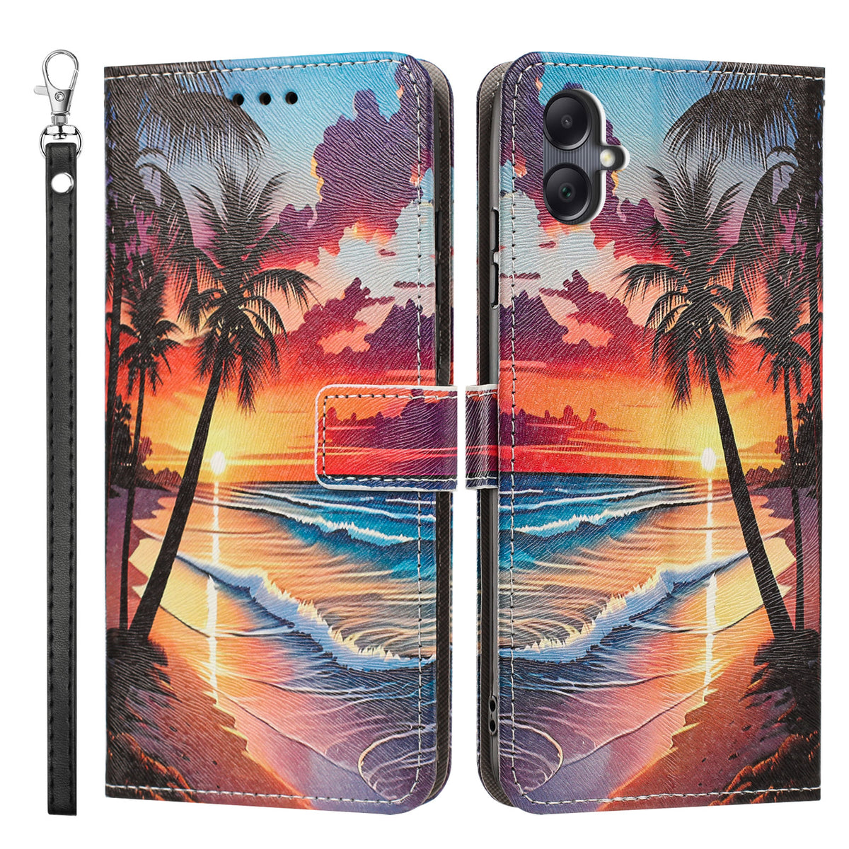 Til Samsung Galaxy A08 5G / A08 4G / A07 5G / A07 4G / A06 5G / A06 4G Etui med Mønstertryk, PU Læder Flip Cover med Kortholder og Håndledsrem