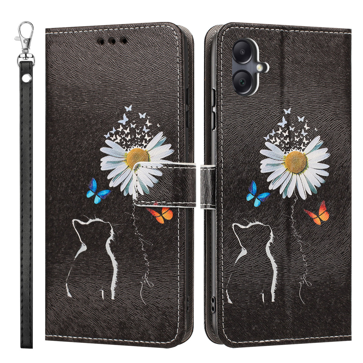 Til Samsung Galaxy A08 5G / A08 4G / A07 5G / A07 4G / A06 5G / A06 4G Etui med Mønstertryk, PU Læder Flip Cover med Kortholder og Håndledsrem