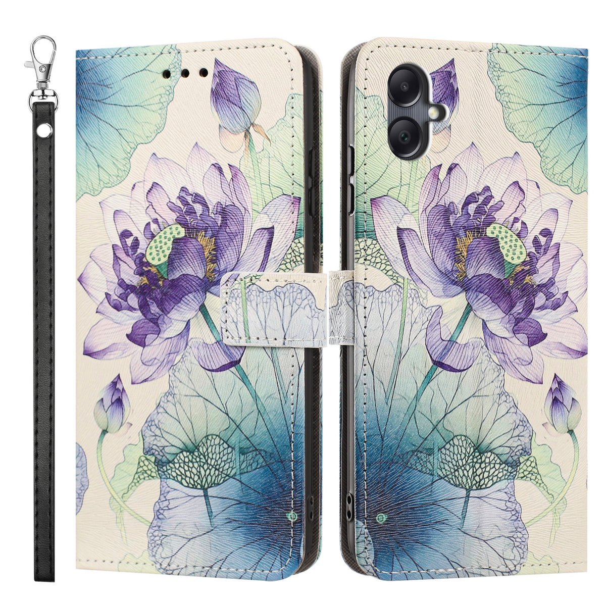 Til Samsung Galaxy A08 5G / A08 4G / A07 5G / A07 4G / A06 5G / A06 4G Etui med Mønstertryk, PU Læder Flip Cover med Kortholder og Håndledsrem
