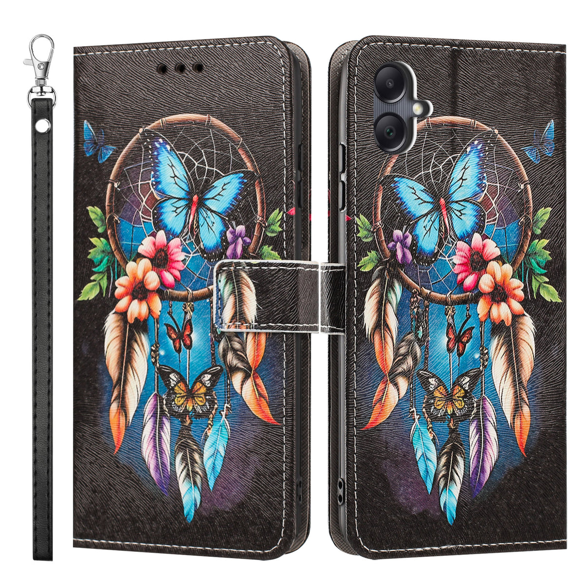 Til Samsung Galaxy A08 5G / A08 4G / A07 5G / A07 4G / A06 5G / A06 4G Etui med Mønstertryk, PU Læder Flip Cover med Kortholder og Håndledsrem