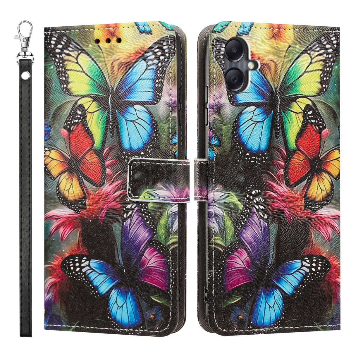 Til Samsung Galaxy A08 5G / A08 4G / A07 5G / A07 4G / A06 5G / A06 4G Etui med Mønstertryk, PU Læder Flip Cover med Kortholder og Håndledsrem