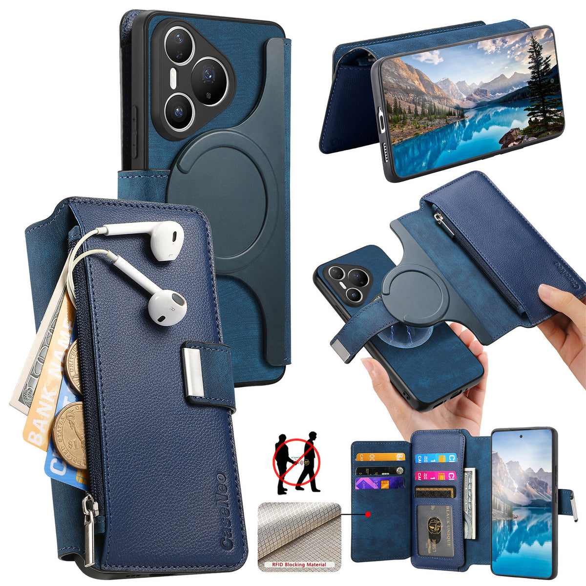 CASENEO MW-02-cover til Huawei Pura 80 Ultra, aftageligt magnetisk læderetui med flipfunktion