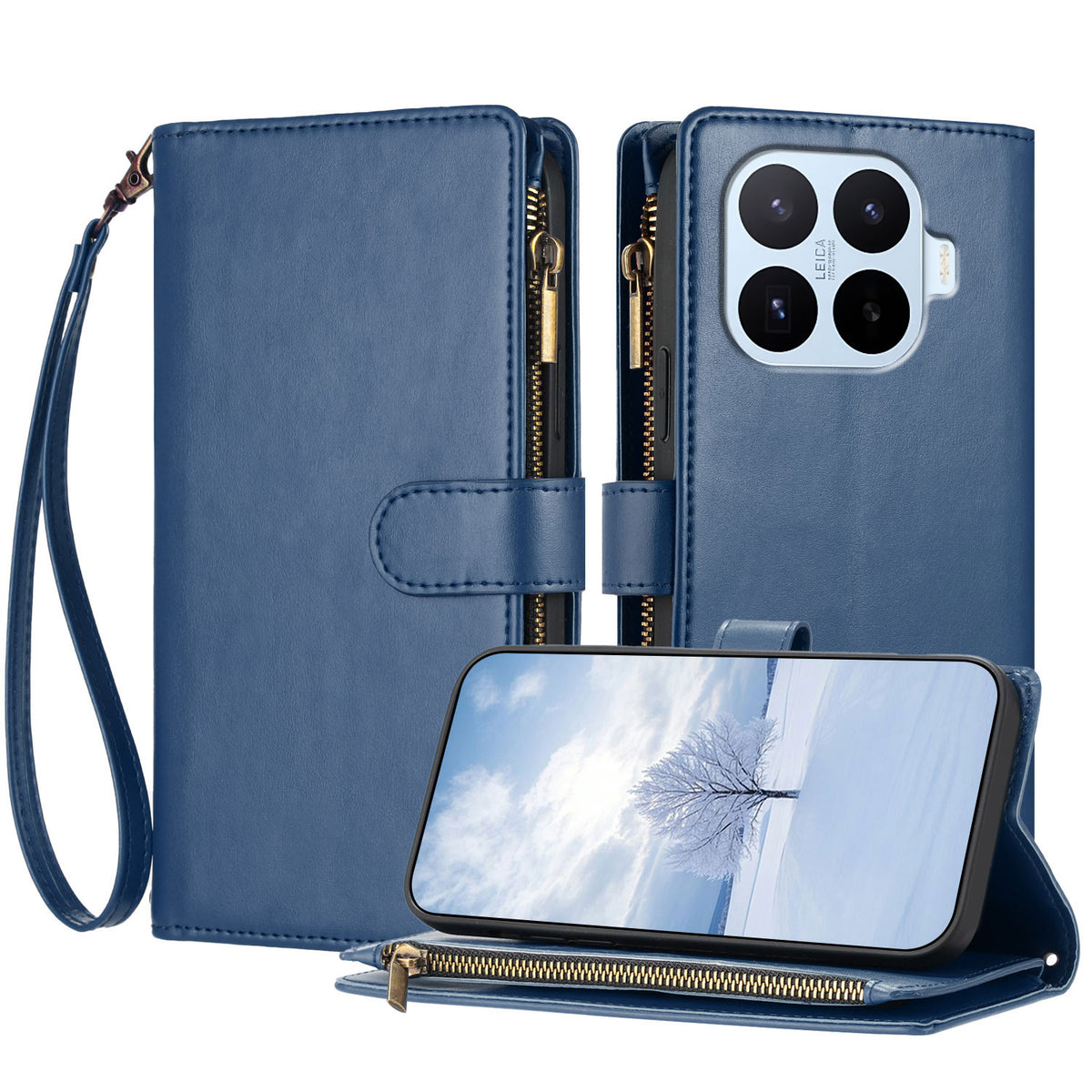 For Xiaomi 17T Pro Leather Case Zipper Wallet Stand Shockproof Phone Cover with Wrist Strap