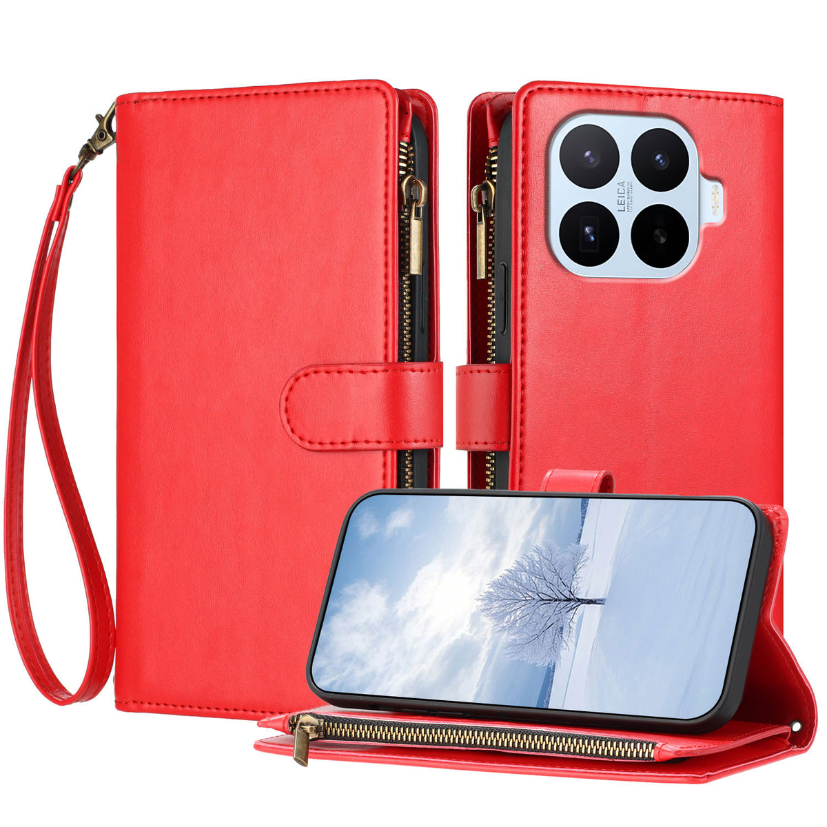 For Xiaomi 17T Leather Case Zipper Wallet Stand Shockproof Phone Cover with Wrist Strap
