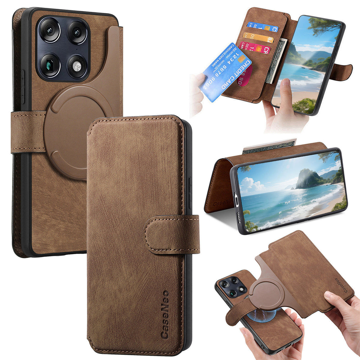 CASENEO för Motorola Signature 5G / Motorola Moto X70 Air Pro 5G Magnetiskt fodral Avtagbart läderfodral för mobil