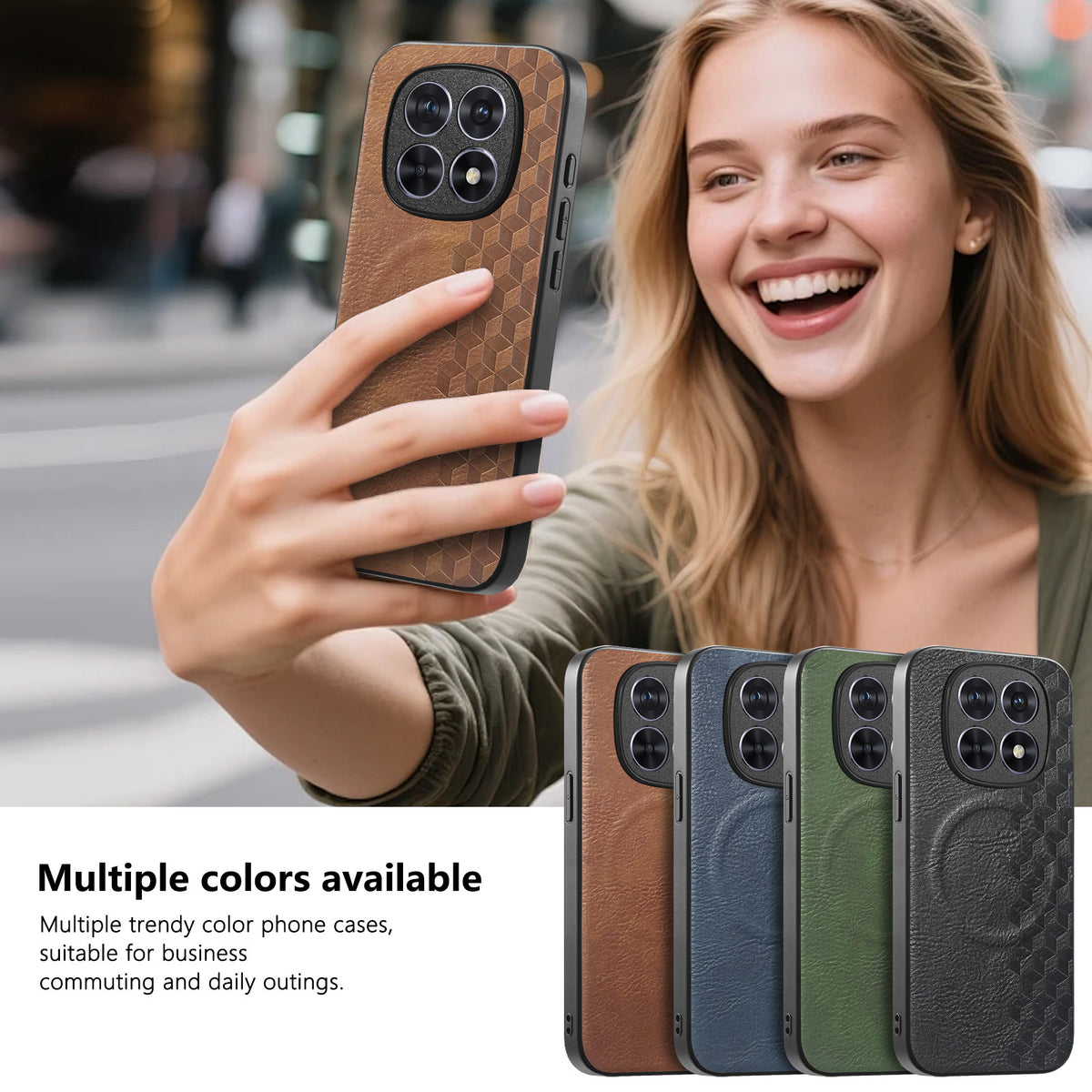 For Xiaomi Redmi Note 15 4G (Global) Magnetic Phone Case with Grid Pattern Protective PU Leather + PC Cover