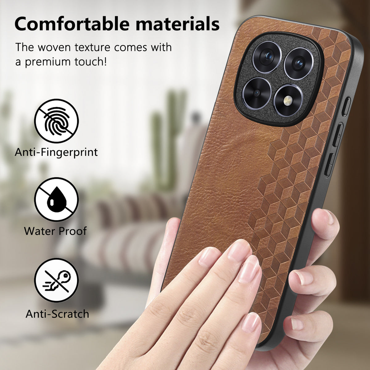 For Xiaomi Redmi Note 15 4G (Global) Magnetic Phone Case with Grid Pattern Protective PU Leather + PC Cover
