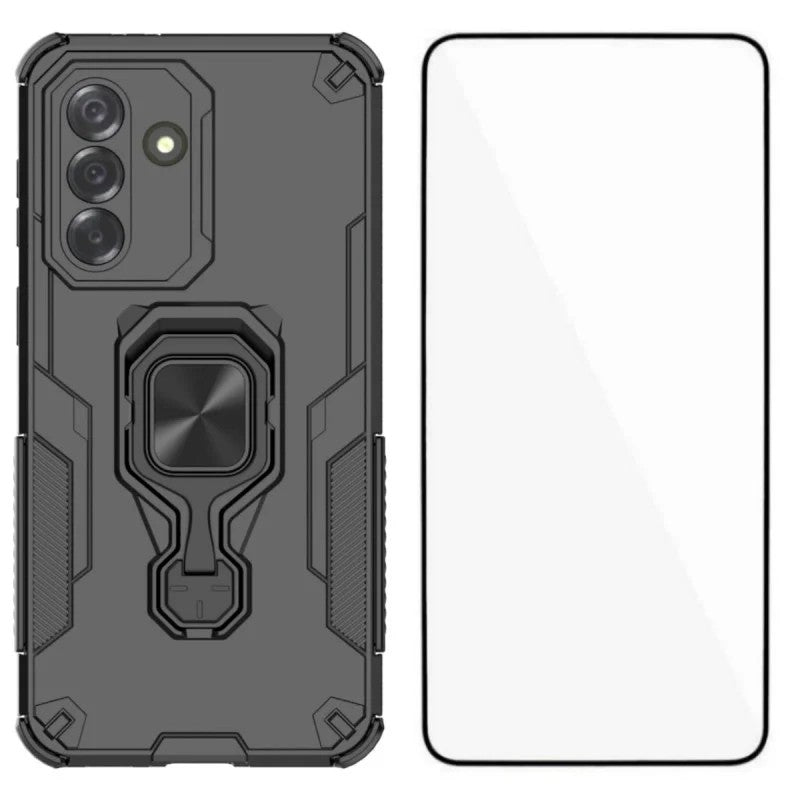 WANLONFENG for Samsung Galaxy A27 5G Phone Case PC TPU Back Cover Kickstand with Tempered Glass