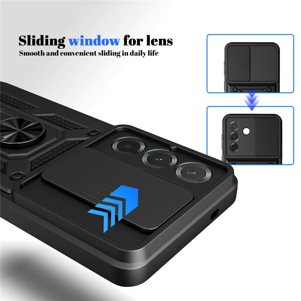 For Samsung Galaxy A27 5G Case with Slide Camera Lid PC + TPU Kickstand Phone Cover