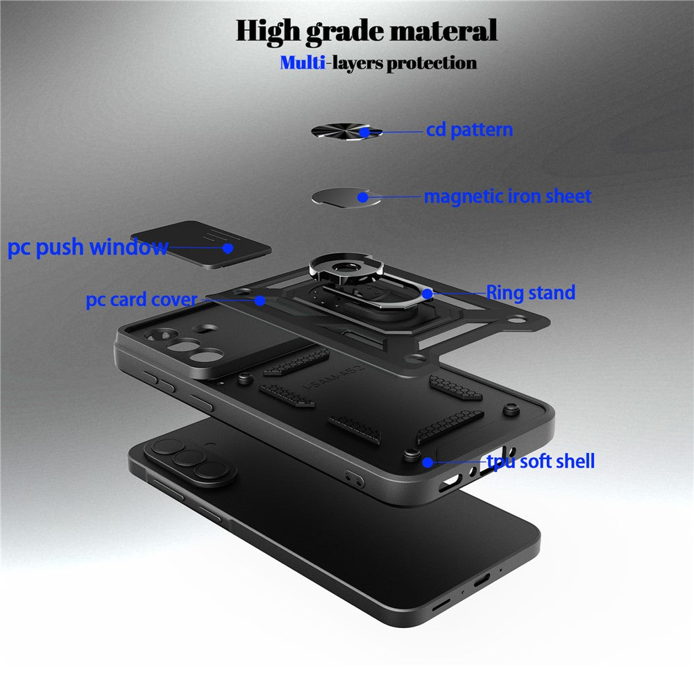 For Samsung Galaxy A27 5G Case with Slide Camera Lid PC + TPU Kickstand Phone Cover