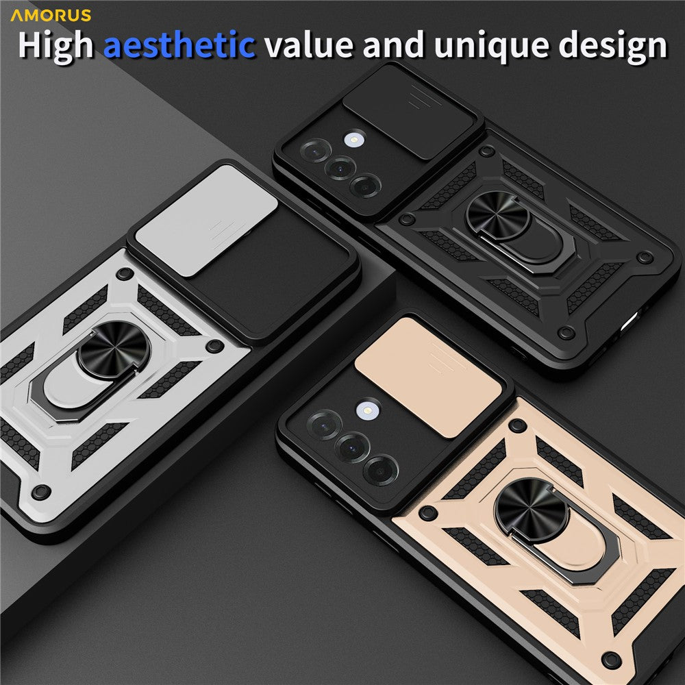 AMORUS For Samsung Galaxy A27 5G Case Kickstand PC + TPU Phone Cover with Camera Lens Slider