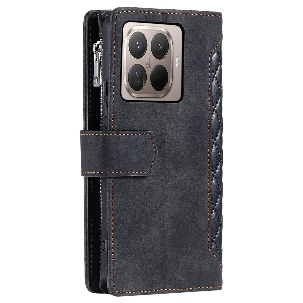 For Xiaomi 17T Wallet Case Rhombus Stitching Line PU Leather Phone Cover with Wrist Strap