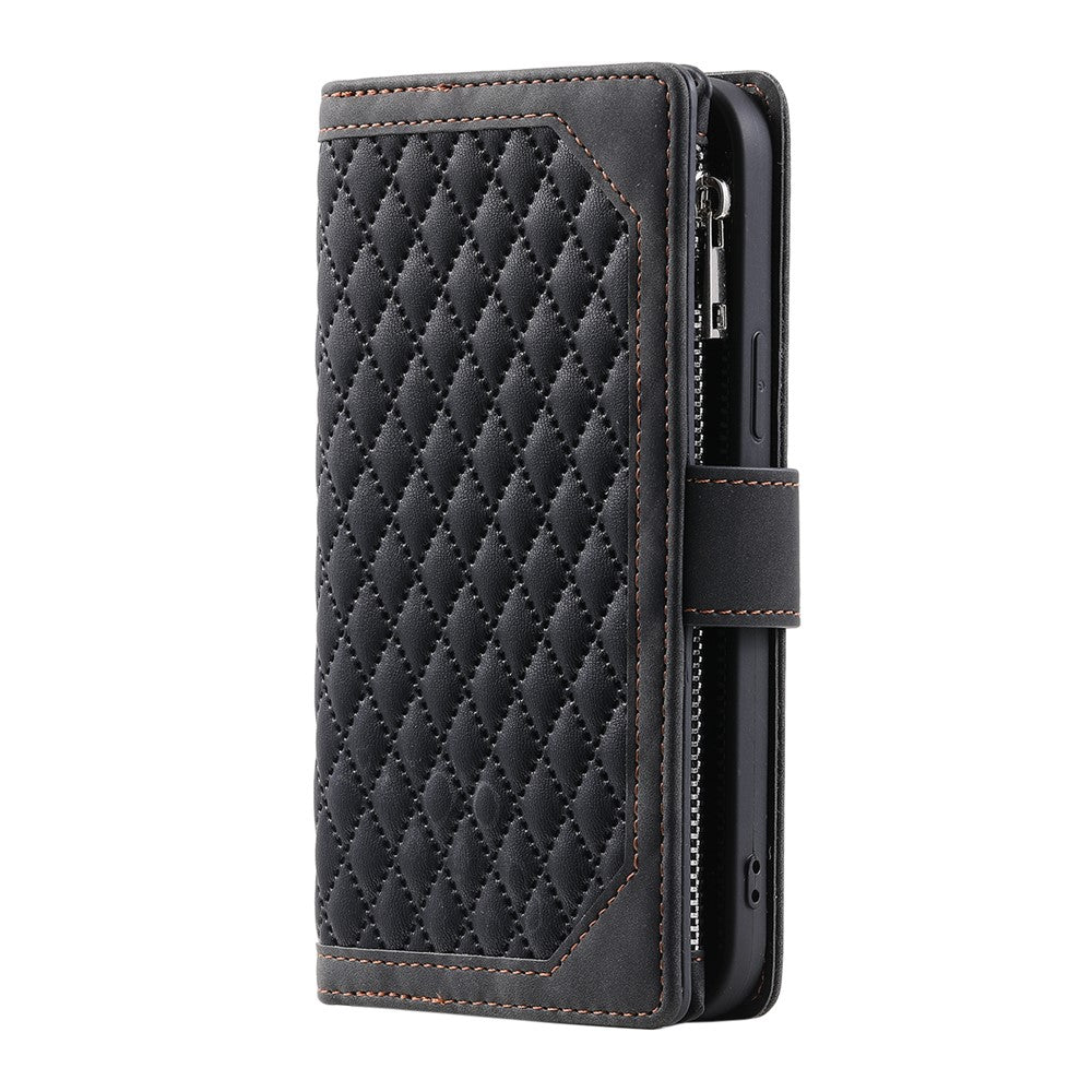 For Xiaomi 17T Wallet Case Rhombus Stitching Line PU Leather Phone Cover with Wrist Strap