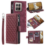 For Xiaomi 17T Wallet Case Rhombus Stitching Line PU Leather Phone Cover with Wrist Strap