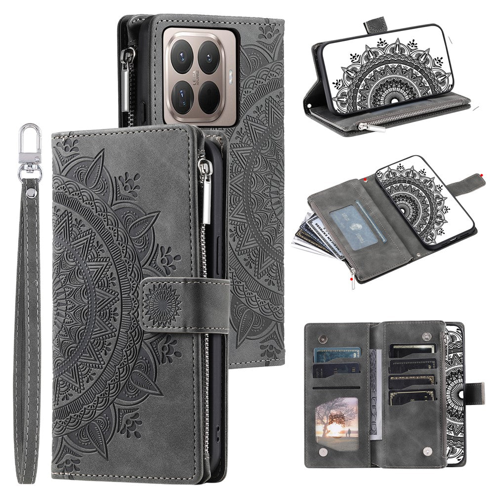 For Xiaomi 17T Wallet Case Mandala Flower Pattern PU Leather Phone Cover with Wrist Strap