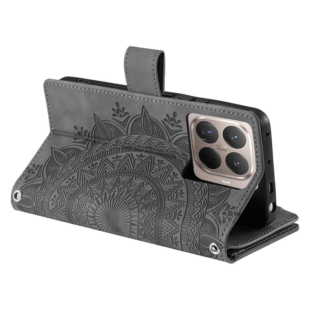 For Xiaomi 17T Wallet Case Mandala Flower Pattern PU Leather Phone Cover with Wrist Strap