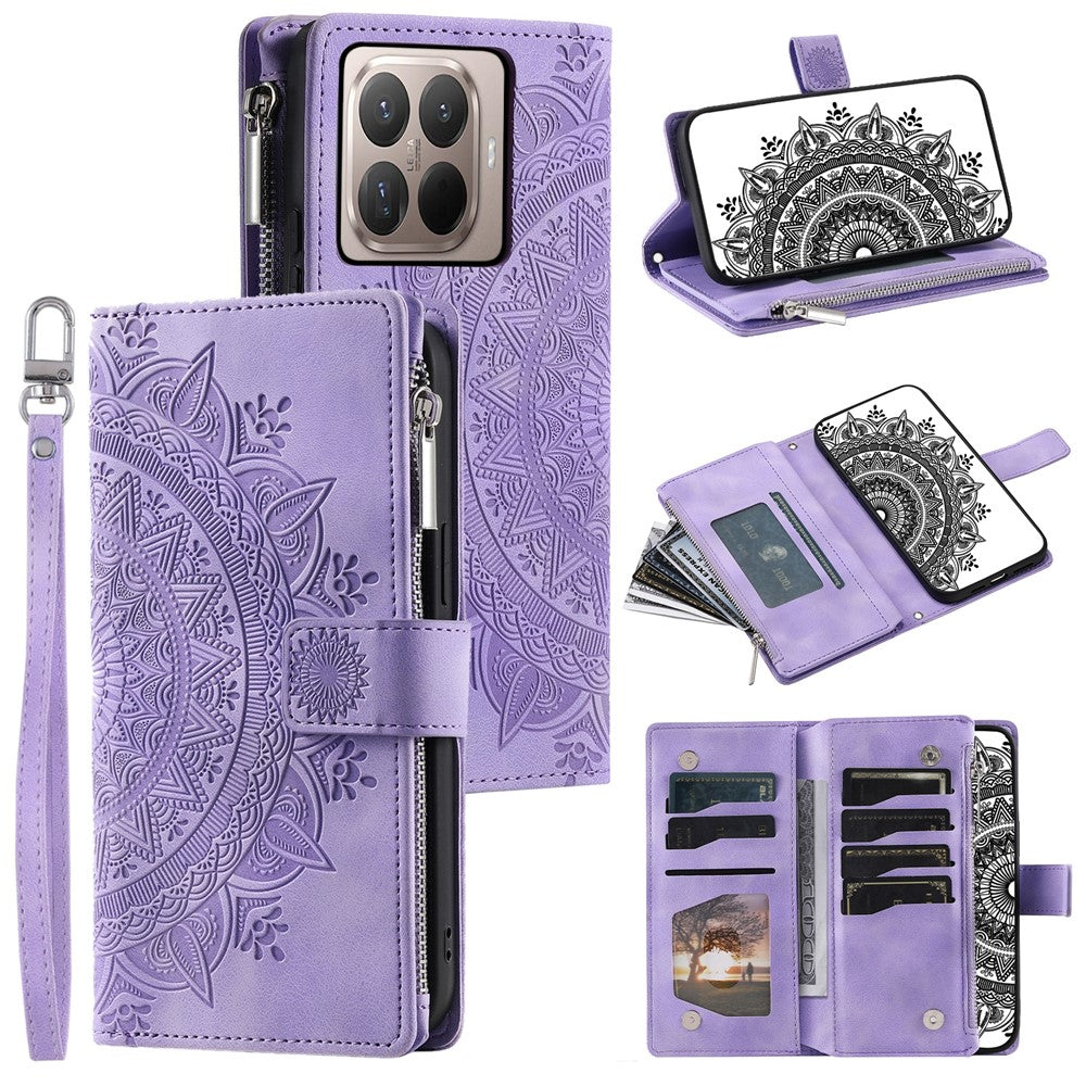 For Xiaomi 17T Wallet Case Mandala Flower Pattern PU Leather Phone Cover with Wrist Strap