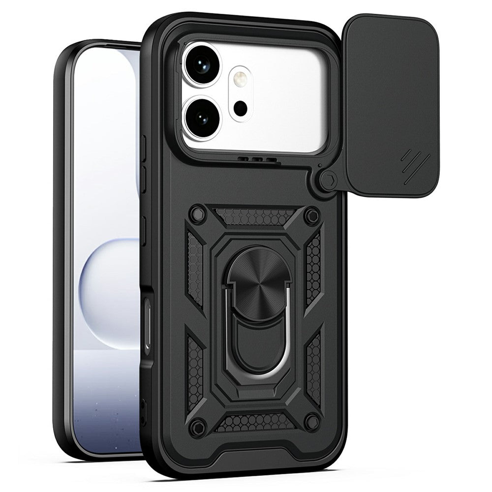 For Honor 600 5G Case with Slide Camera Lid PC + TPU Kickstand Phone Cover