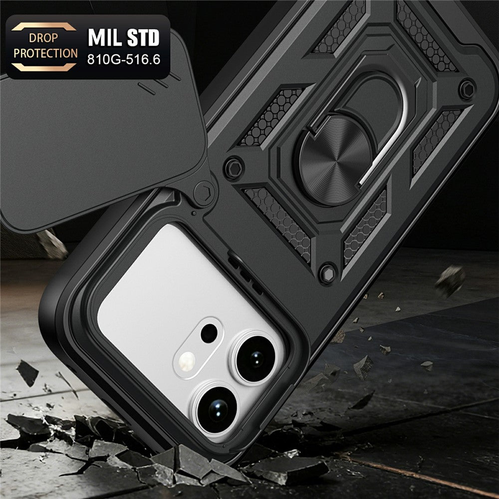 For Honor 600 5G Case with Slide Camera Lid PC + TPU Kickstand Phone Cover
