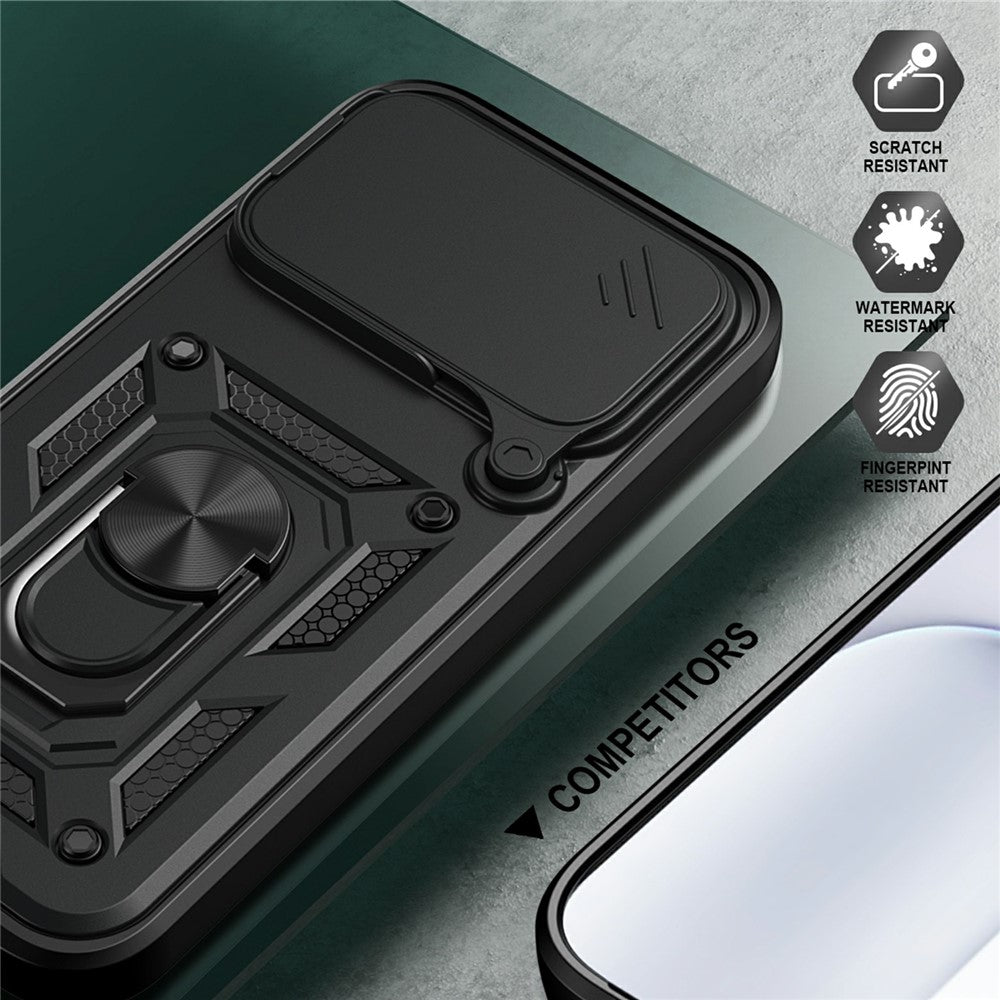 For Honor 600 5G Case with Slide Camera Lid PC + TPU Kickstand Phone Cover