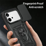 For Honor 600 5G Case with Slide Camera Lid PC + TPU Kickstand Phone Cover