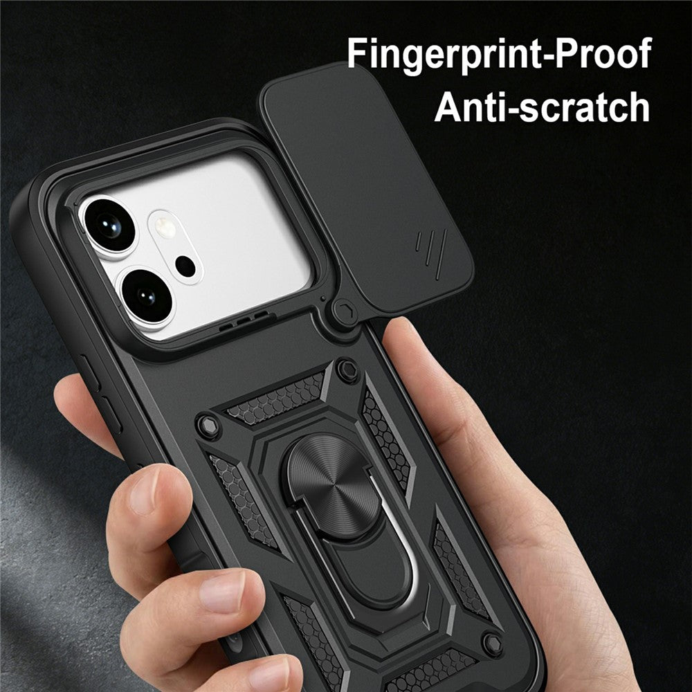 For Honor 600 5G Case with Slide Camera Lid PC + TPU Kickstand Phone Cover