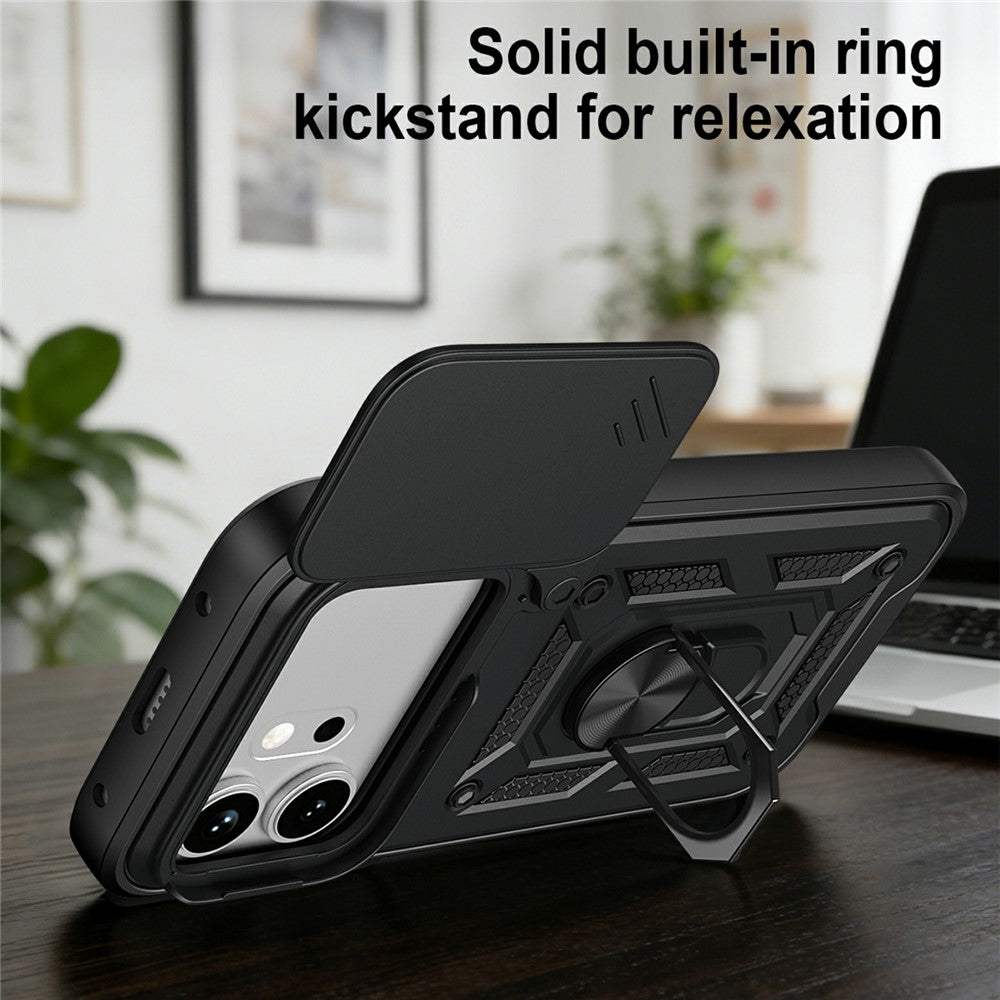 For Honor 600 5G Case with Slide Camera Lid PC + TPU Kickstand Phone Cover