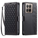 For Xiaomi 17T Pro Leather Case Rhombus Texture Wallet Stand Phone Cover with Wrist Strap