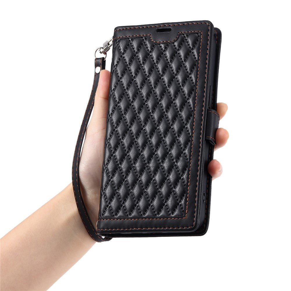 For Xiaomi 17T Pro Leather Case Rhombus Texture Wallet Stand Phone Cover with Wrist Strap
