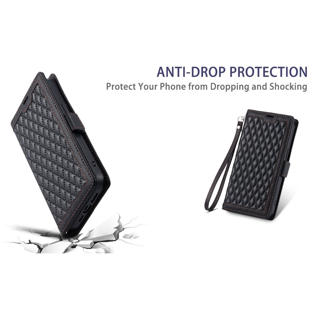 For Xiaomi 17T Pro Leather Case Rhombus Texture Wallet Stand Phone Cover with Wrist Strap
