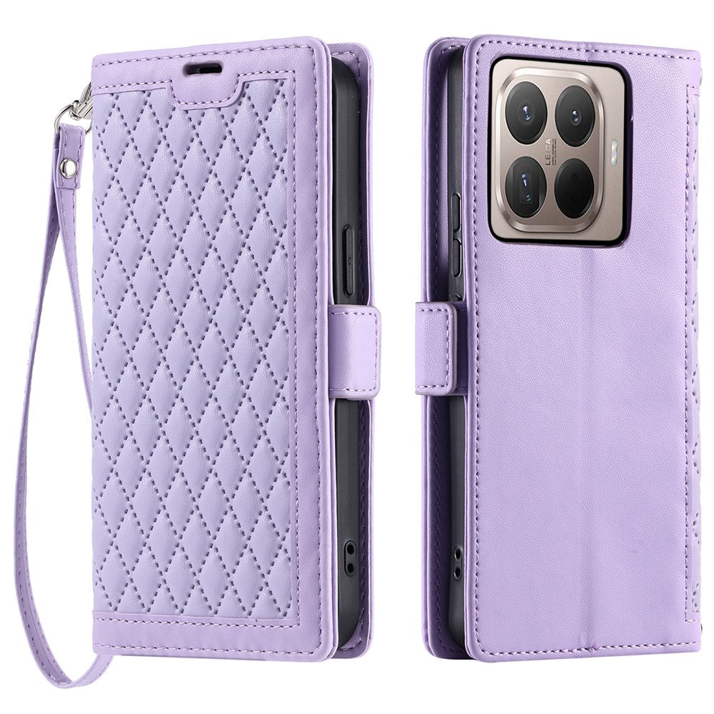 For Xiaomi 17T Pro Leather Case Rhombus Texture Wallet Stand Phone Cover with Wrist Strap