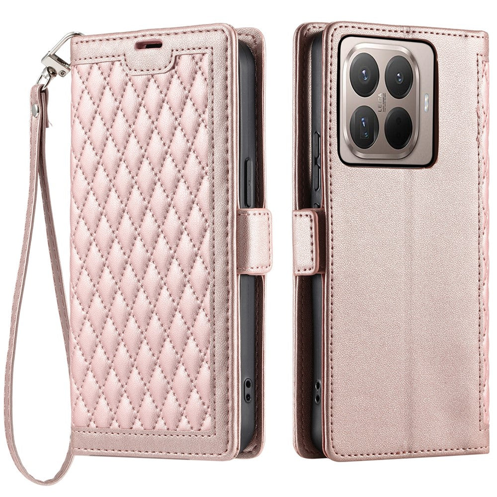 For Xiaomi 17T Pro Leather Case Rhombus Texture Wallet Stand Phone Cover with Wrist Strap