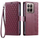 For Xiaomi 17T Pro Leather Case Rhombus Texture Wallet Stand Phone Cover with Wrist Strap