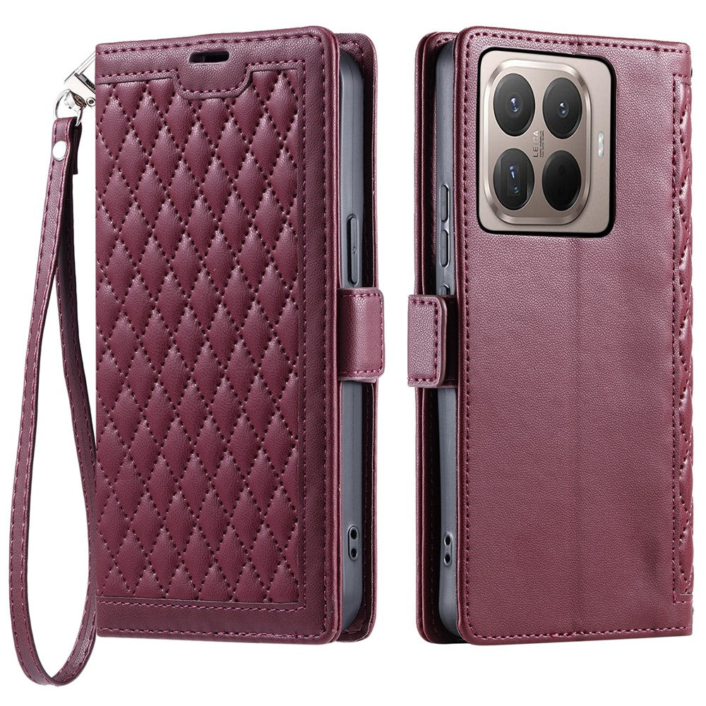 For Xiaomi 17T Pro Leather Case Rhombus Texture Wallet Stand Phone Cover with Wrist Strap