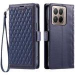 For Xiaomi 17T Pro Leather Case Rhombus Texture Wallet Stand Phone Cover with Wrist Strap