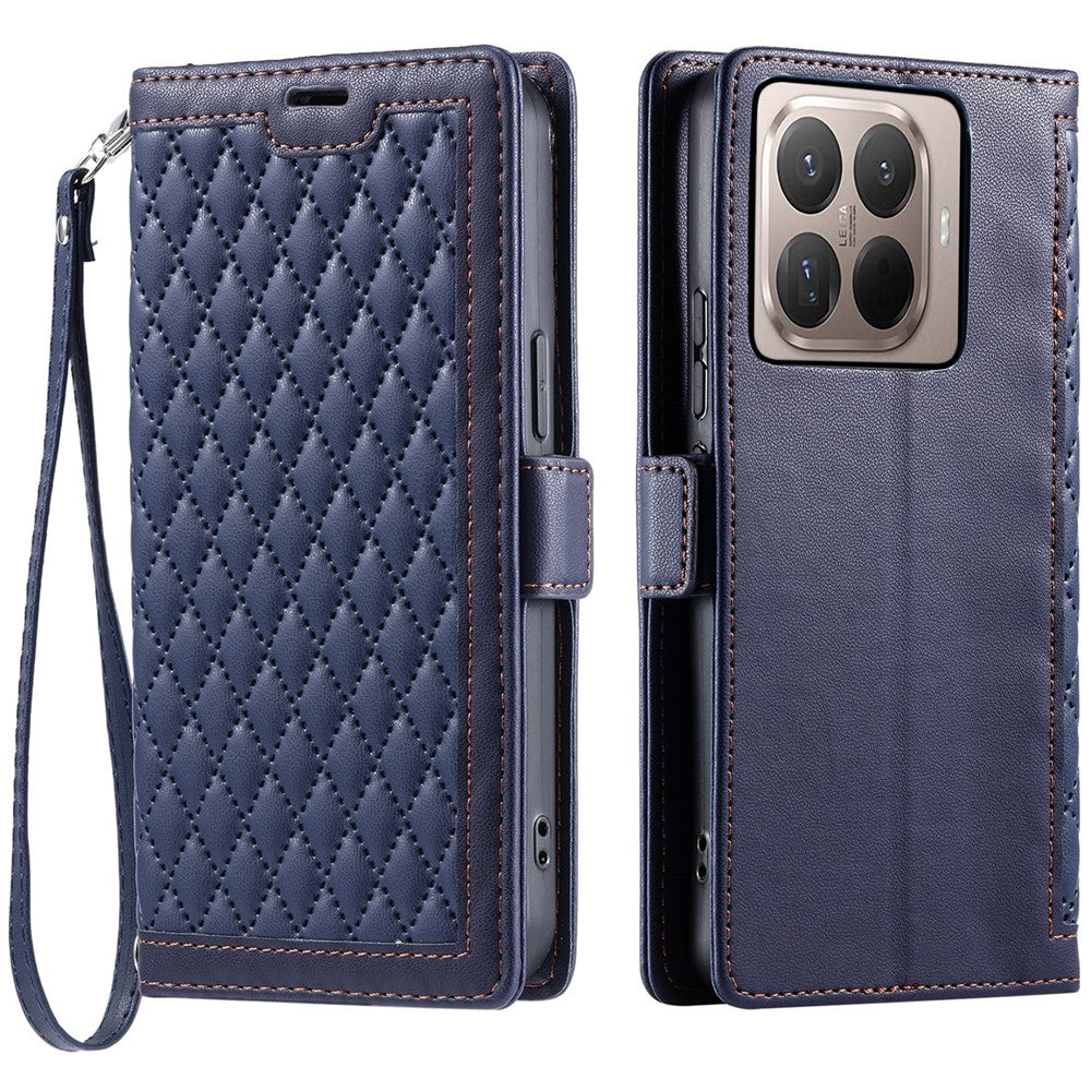For Xiaomi 17T Pro Leather Case Rhombus Texture Wallet Stand Phone Cover with Wrist Strap
