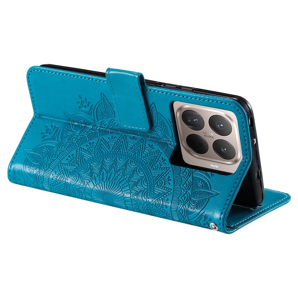 For Xiaomi 17T Stand Case Imprinted Totem PU Leather Wallet Phone Cover with Wrist Strap