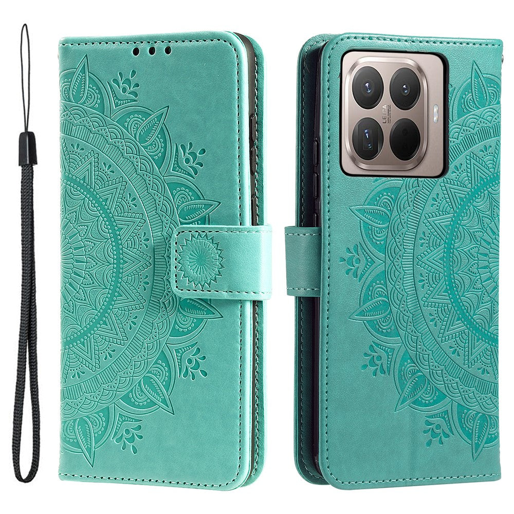 For Xiaomi 17T Stand Case Imprinted Totem PU Leather Wallet Phone Cover with Wrist Strap