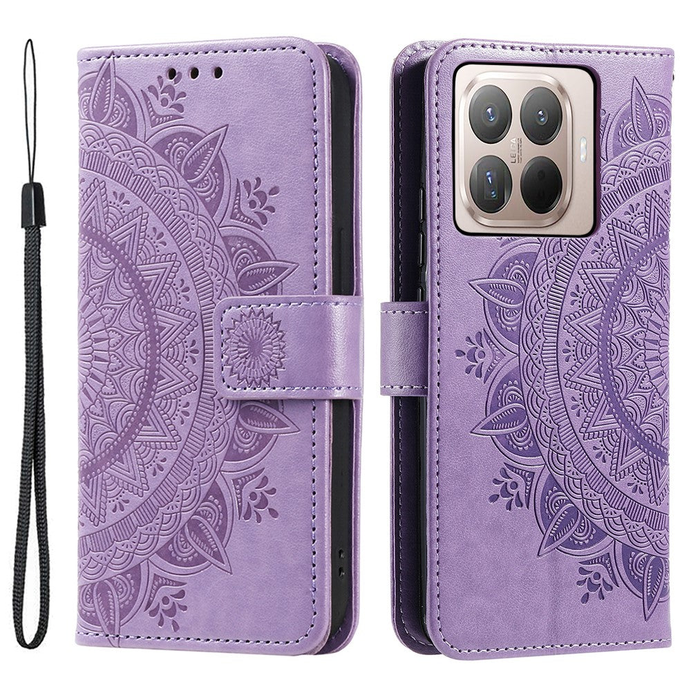 For Xiaomi 17T Stand Case Imprinted Totem PU Leather Wallet Phone Cover with Wrist Strap