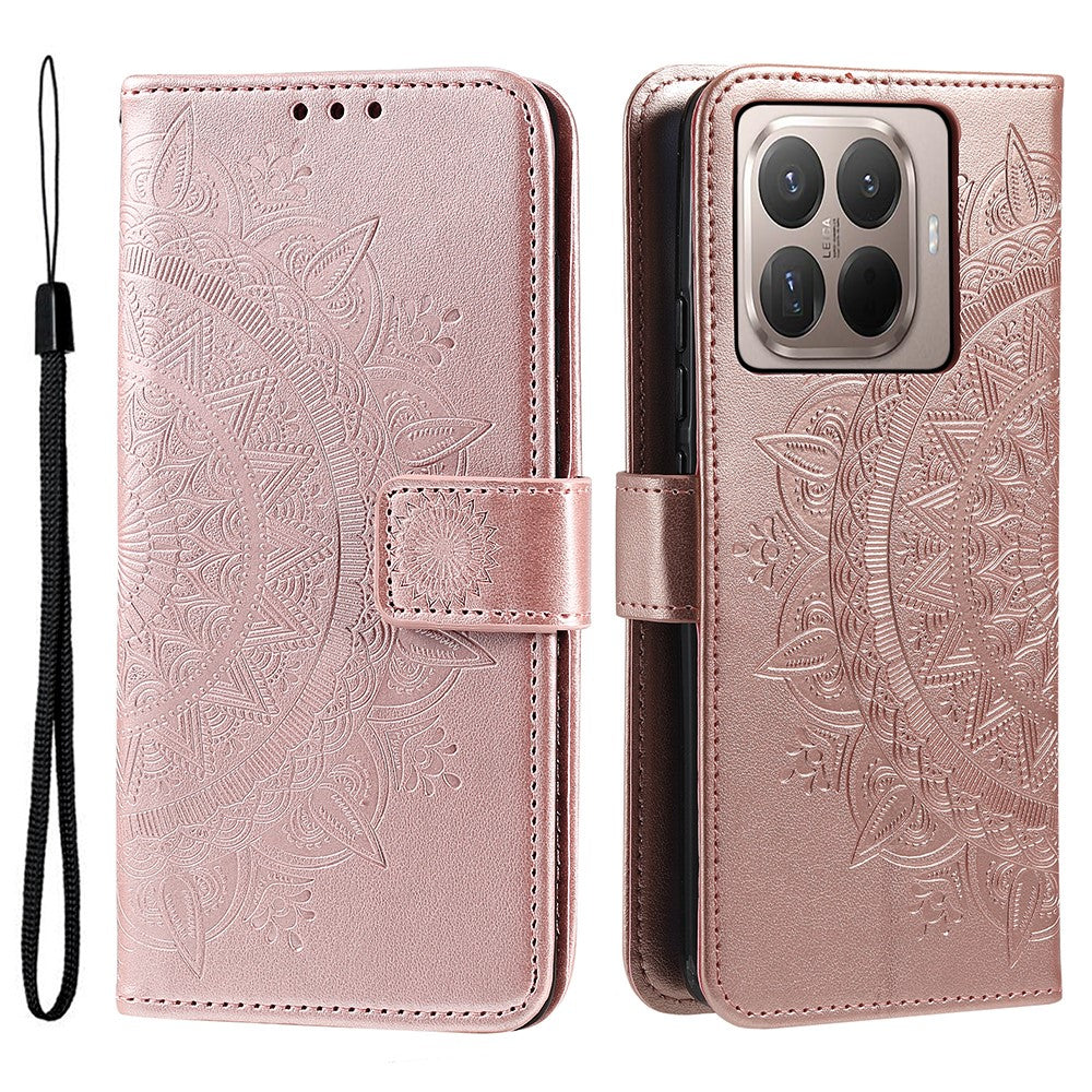 For Xiaomi 17T Stand Case Imprinted Totem PU Leather Wallet Phone Cover with Wrist Strap