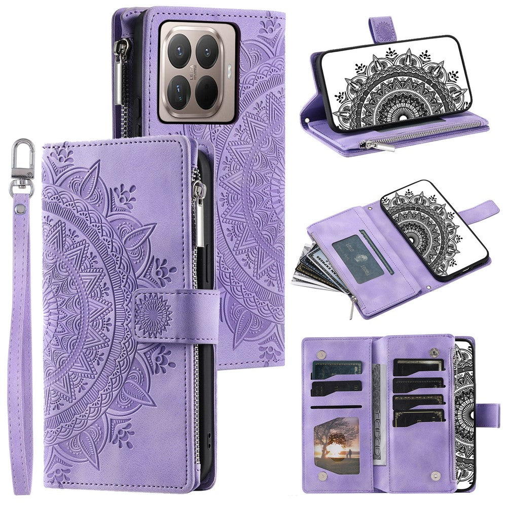 For Xiaomi 17T Pro Wallet Case Mandala Flower Pattern PU Leather Phone Cover with Wrist Strap