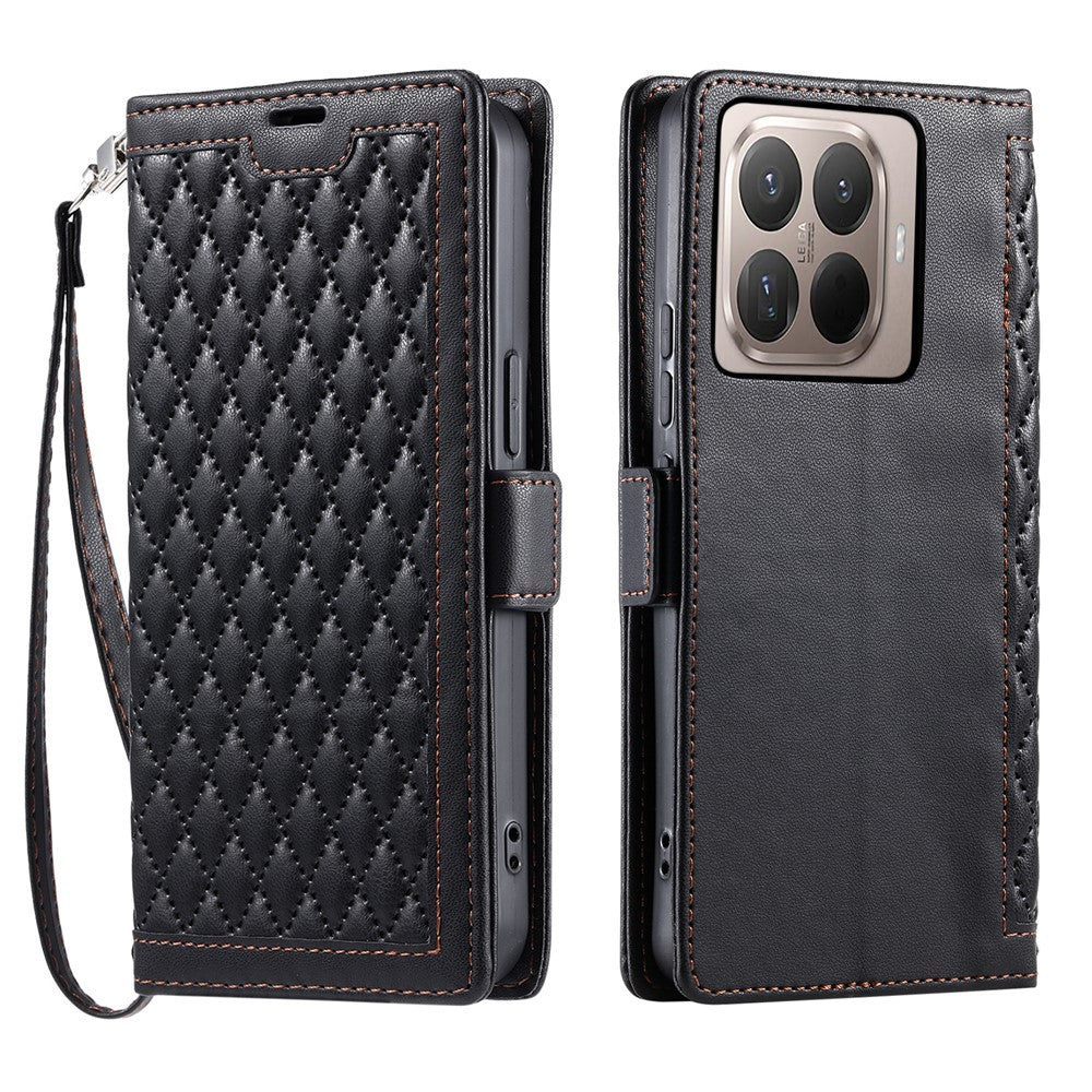 For Xiaomi 17T Pro Leather Case Rhombus Texture Wallet Stand Phone Cover with Wrist Strap