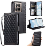 For Xiaomi 17T Pro Leather Case Rhombus Texture Wallet Stand Phone Cover with Wrist Strap