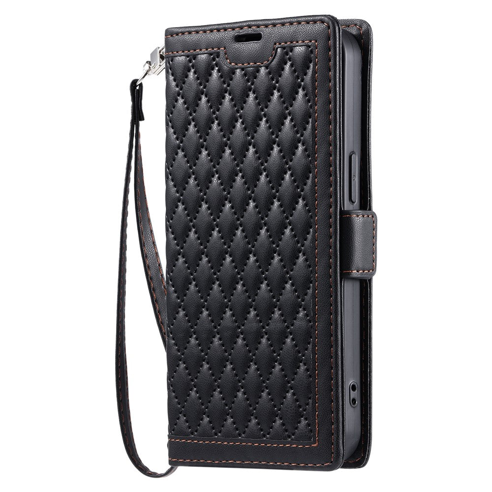 For Xiaomi 17T Pro Leather Case Rhombus Texture Wallet Stand Phone Cover with Wrist Strap