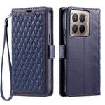 For Xiaomi 17T Pro Leather Case Rhombus Texture Wallet Stand Phone Cover with Wrist Strap
