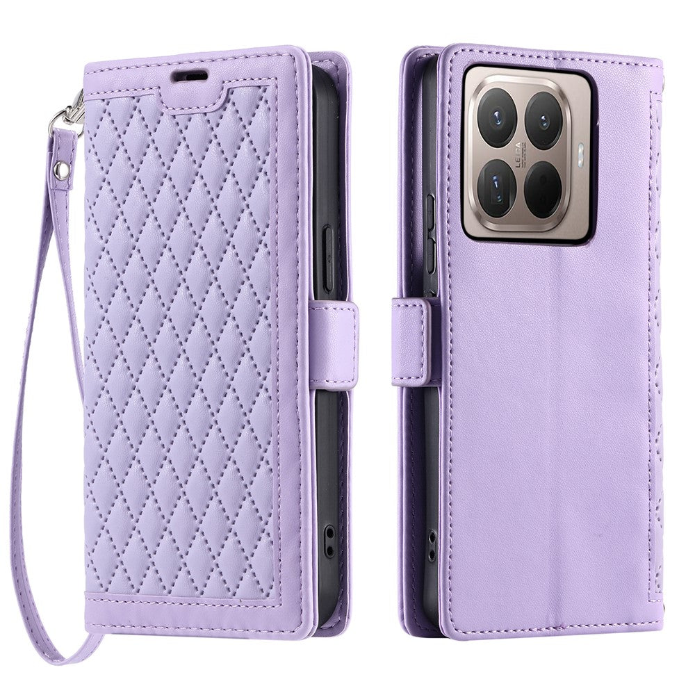 For Xiaomi 17T Pro Leather Case Rhombus Texture Wallet Stand Phone Cover with Wrist Strap
