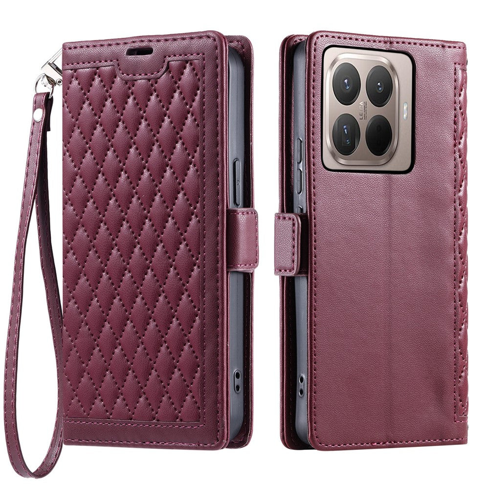 For Xiaomi 17T Pro Leather Case Rhombus Texture Wallet Stand Phone Cover with Wrist Strap